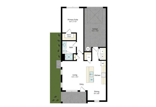 one bedroom, one bathroom floor plan
