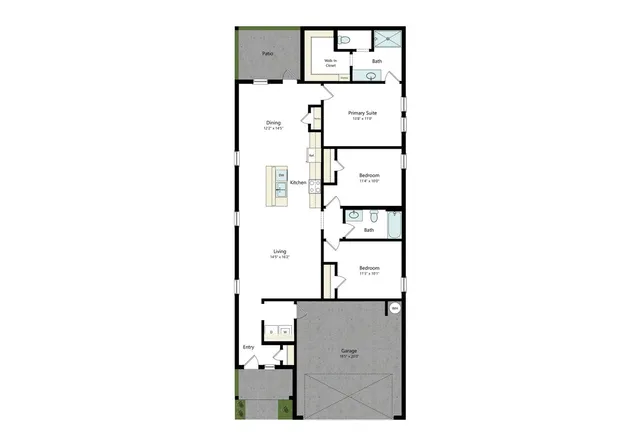 three bedroom, three bathroom floor plan