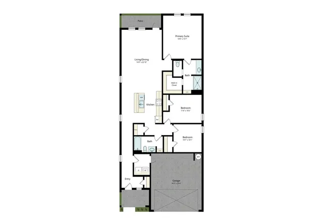three bedroom, two bathroom floor plan