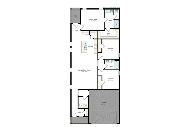 three bedroom, two bathroom floor plan