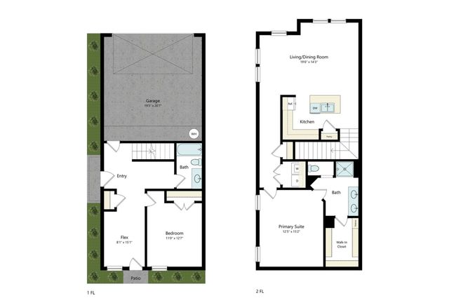 Two bedroom, two bathroom floorplan