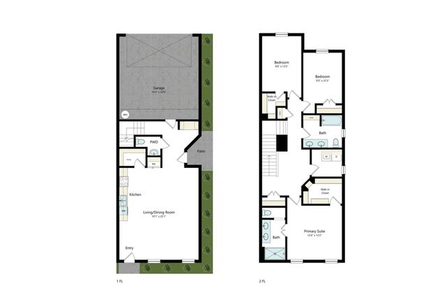 Three bedroom and two and a half bathroom floorplan