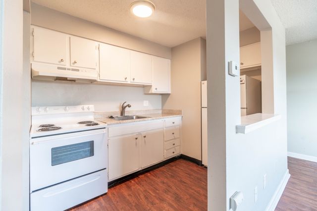 Bright and inviting kitchen with modern white cabinetry, sleek countertops, and warm wood flooring, perfect for culinary adventures.