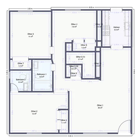 Sunridge Apartment Homes three bedroom two bathroom floor plan with dimensions in Englewood CO