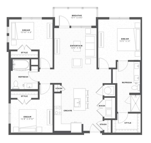 three bedroom floor plan