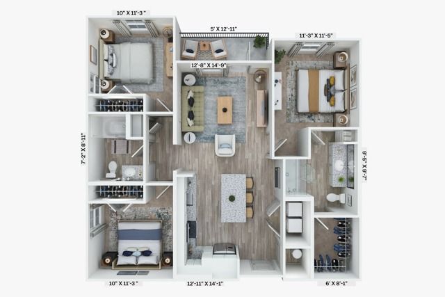 three bedroom apartment home