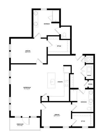 Modern floor plan illustrating 3 spacious bedrooms, a stylish kitchen with island, and an inviting living room with ample natural light.