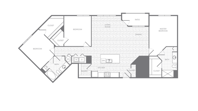 Elegant floor plan showcasing a spacious 3-bedroom layout with open-concept living and dining areas, gourmet kitchen, and dual bathrooms for ultimate comfort.