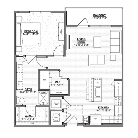 Ellison at The Exchange - One Bedroom Floorplan
