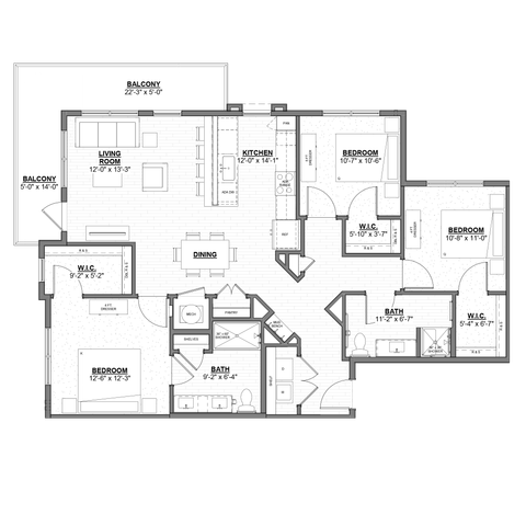 Ellison at The Exchange - Three Bedroom Floorplan
