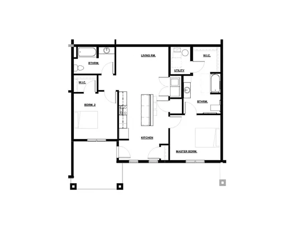 Modern floor plan showcasing 2 bedrooms, including a master suite, spacious living room, and a contemporary kitchen.