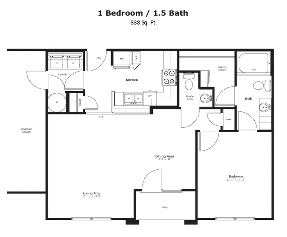 Modern 2D floor plan featuring 2 bedrooms, a sleek kitchen, and an open dining and living area, offering a contemporary layout.