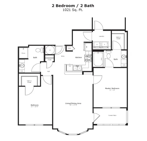 Elegant floor plan showcasing 3 bedrooms, a modern kitchen, and an expansive living area for perfect family living.