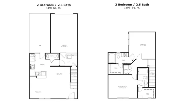 Elegant floor plan showcasing two bedrooms, a cozy living area, and a modern kitchen, perfect for comfortable living.