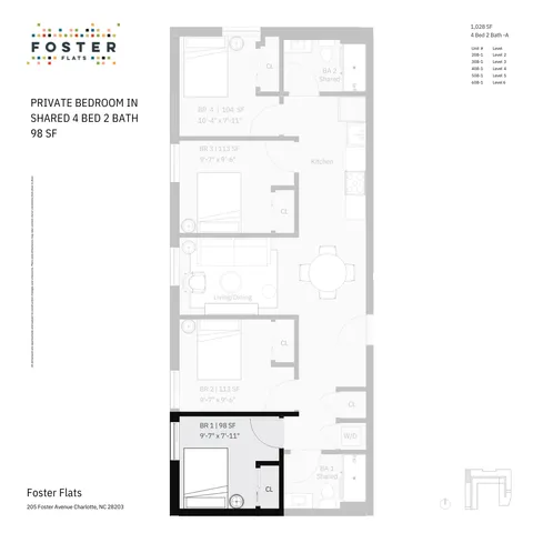 4 BED 2 BATH - A | 1,028 SF
