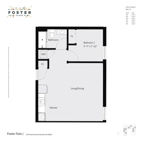 1 Bed 1 Bath - D | 576 SF
