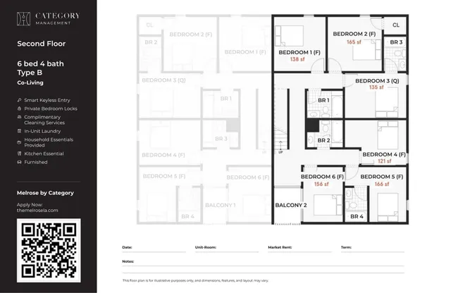Shared apartment with 6 private bedrooms and 4 bathrooms near Melrose Arts District