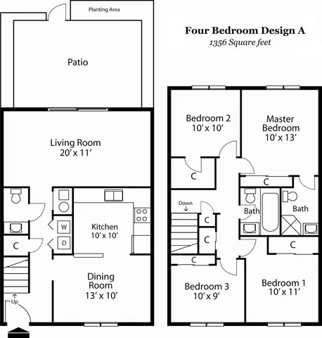 Elegant Four Bedroom Design A floor plan, featuring a spacious living room, modern kitchen, dining area, and private patio.