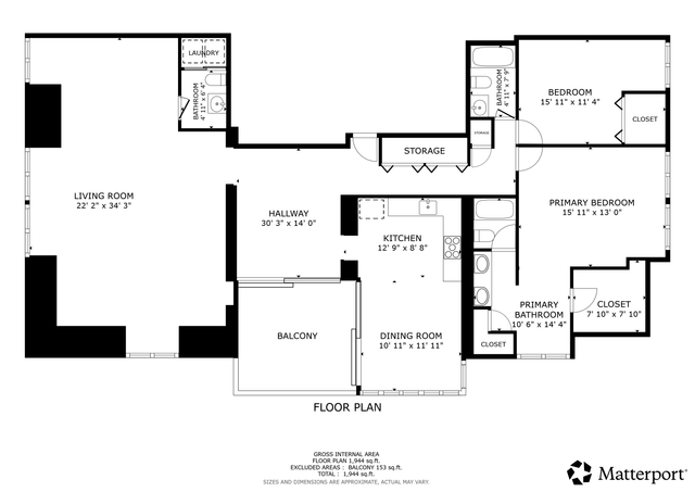 Elegant floor plan showcasing 2 spacious bedrooms, a large living room, modern kitchen, dining area, and a relaxing balcony, perfect for comfortable living.