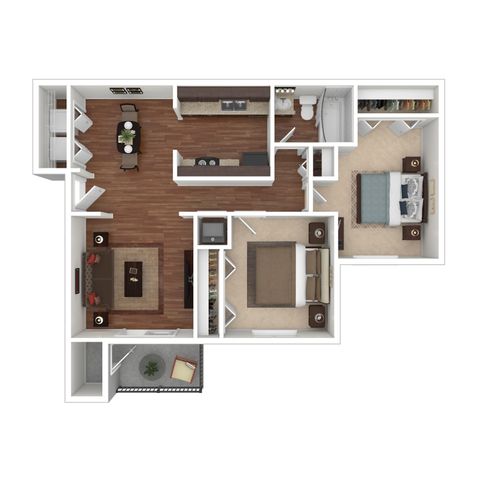 Modern floor plan showcasing 2 bedrooms, spacious living area, sleek kitchen, and private balcony for ultimate comfort.