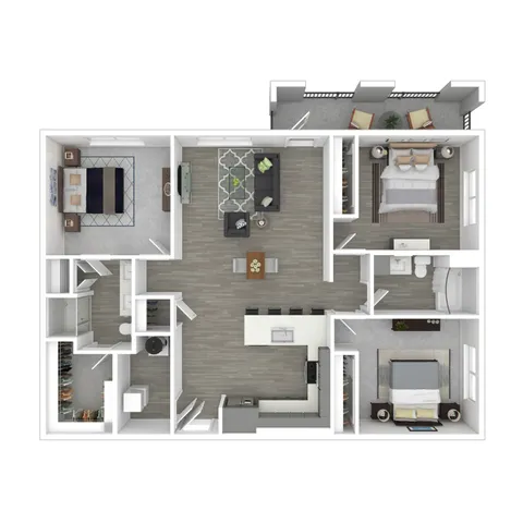 Modern floor plan showcasing 3 bedrooms, an elegant open-concept living area, and a stylish kitchen with a breakfast bar.