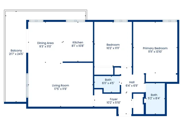 Modern apartment floor plan featuring 2 bedrooms, spacious living room, dining area, and a large balcony.
