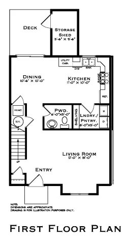 Hudson Ridge South 3 Bedroom First Floor Plan With No Garage