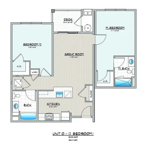 Sophisticated floor plan featuring 2 bedrooms, a great room, and modern kitchen.