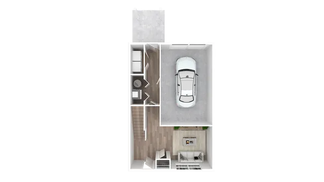 Modern floor plan showing a garage, entrance, and cozy living area.