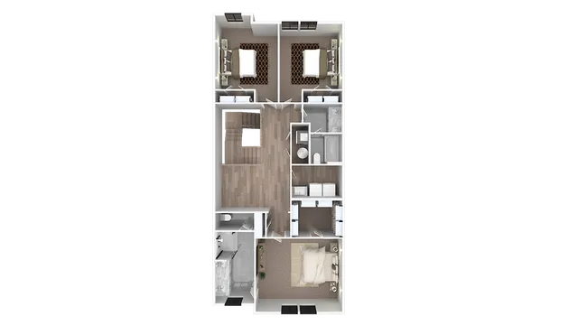 Modern floor plan showcasing 3 bedrooms, a spacious living area, and sleek kitchen design, perfect for contemporary living.