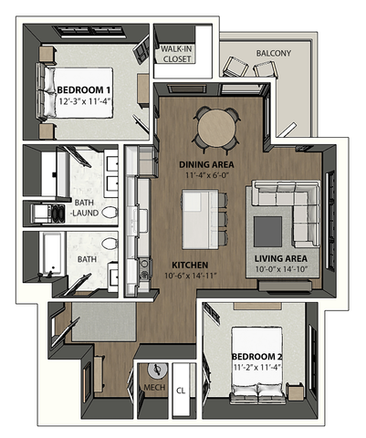 Franklin Square Phase 3, 2 Bedroom With 2 Bathroom Loft L3