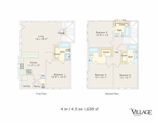 Detailed 2D floor plan of a two-story residence featuring 4 bedrooms, 4.5 baths, laundry, pantry, and a spacious living area.