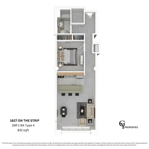 Luxurious 1 bedroom, 1 bathroom Type 4 floor plan with spacious living and kitchen area, 832 sqft.