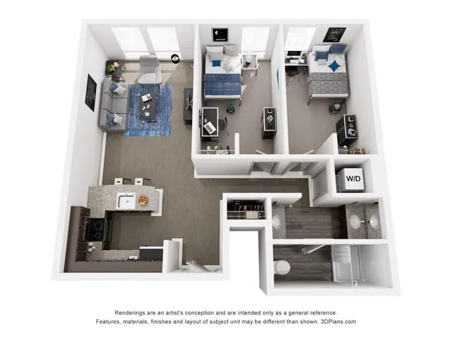 Edge Merrimack 2 Bed 1 Bath Private Floorplan