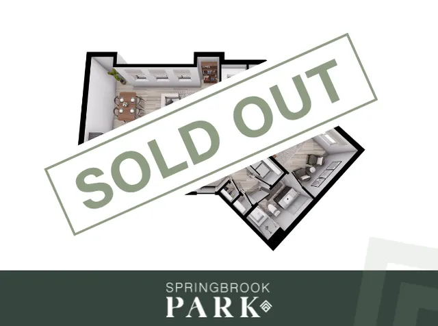 Modern 3D floor plan of Springbrook Park featuring stylish living area, spacious dining, and cozy bedrooms. SOLD OUT.
