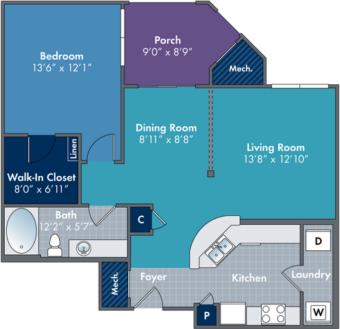 The Crimson Floor Plan at Abberly Village Apartments by HHHunt
