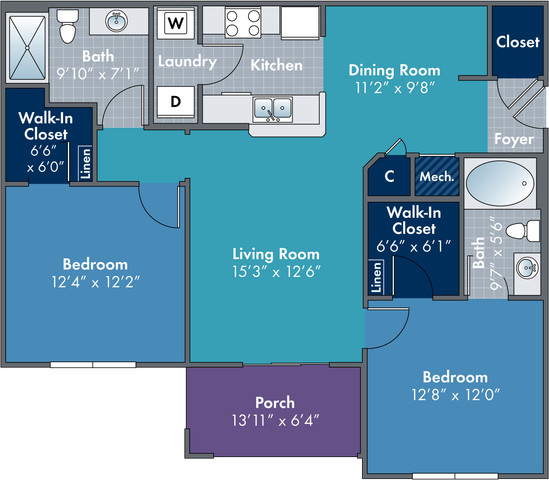The Sapphire Floor Plan at Abberly Village Apartments by HHHunt