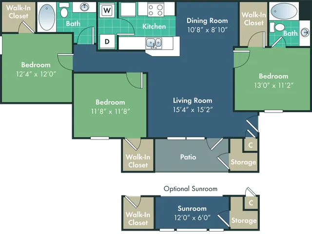 The Birkdale Floor Plan at Abberly Woods Apartment Homes by HHHunt