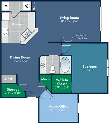 The Burgundy Floor Plan at Abberly Place Apartment Homes