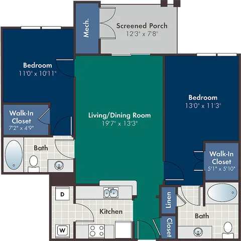 The Mission Floor Plan at Abberly at West Ashley Apartment Homes