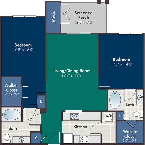 The Rino Floor Plan at Abberly at West Ashley Apartment Homes