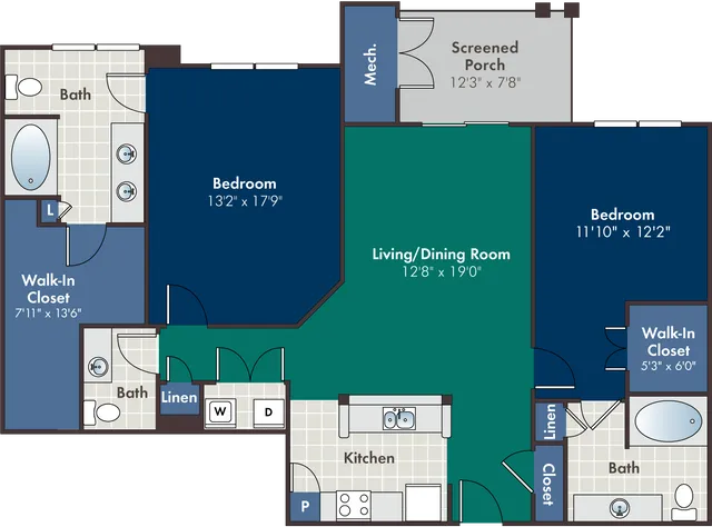 The Wynwood Floor Plan at Abberly at West Ashley Apartment Homes