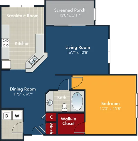 The Coral Floor Plan at Abberly Chase Apartment Homes