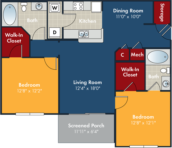 The Seabreeze Floor Plan at Abberly Chase Apartment Homes