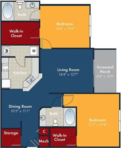 The Stonewater Floor Plan at Abberly Chase Apartment Homes