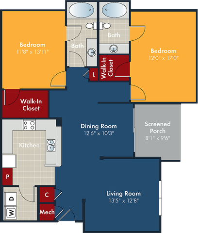 The Sunrise Floor Plan at Abberly Chase Apartment Homes