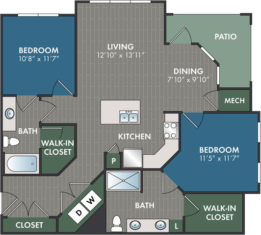 The Kensington Floor Plan at Abberly Commons Apartment Homes