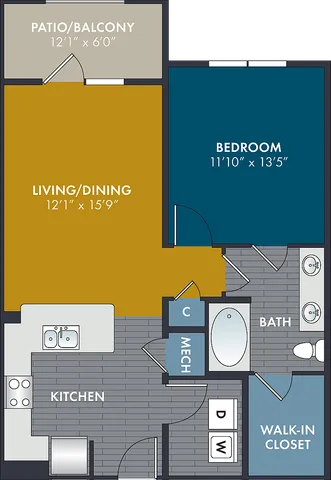 The Brocade Floor Plan at Abberly Solaire Apartment Homes
