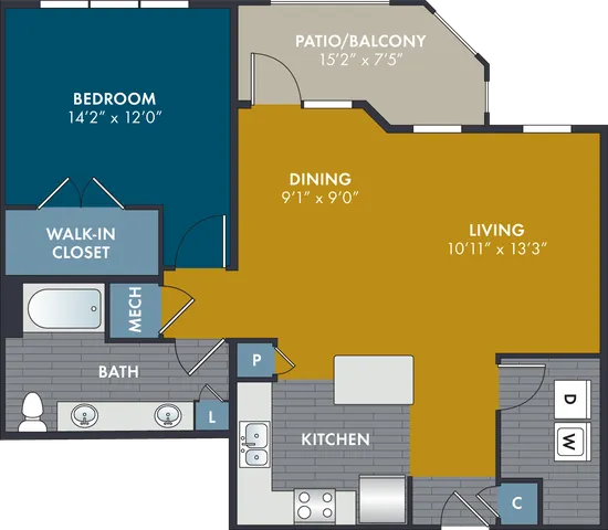 The Chenille Floor Plan at Abberly Solaire Apartment Homes