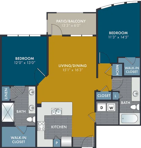 The Damask Floor Plan at Abberly Solaire Apartment Homes